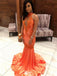 Sexy Orange High Neck Mermaid Long Prom Dress Ideas, Evening Party Dresses,WGP1809