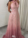Sparkly Pink Halter A-Line Long Prom Dress Ideas, Evening Party Dresses,WGP1946
