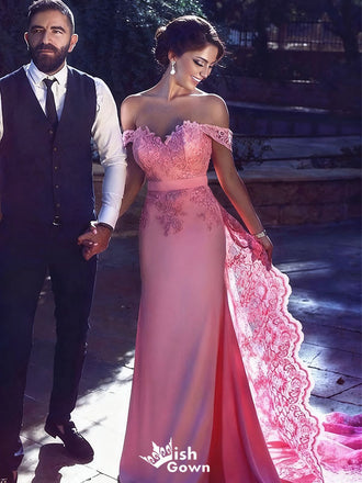 Elegant Pink Off-Shoulder Mermaid Long Prom Dress Ideas, Evening Party Dresses,WGP1772