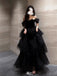 Elegant Black Off-Shoulder A-Line Long Prom Dress Ideas, Evening Party Dresses,WGP1748