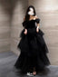 Elegant Black Off-Shoulder A-Line Long Prom Dress Ideas, Evening Party Dresses,WGP1748