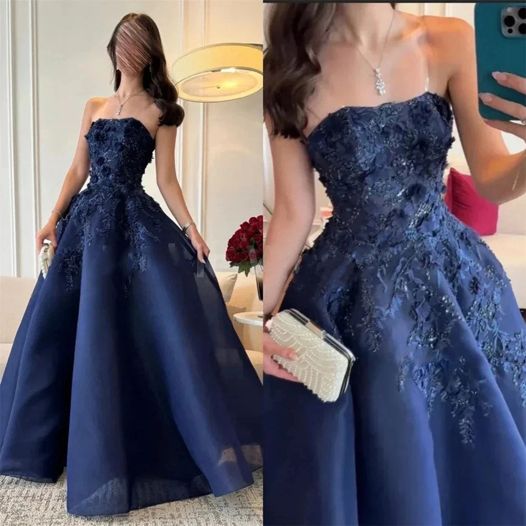 Elegant Navy Blue Sweetheart A-Line Long Prom Dress Ideas, Evening Party Dresses, WGP1988