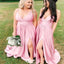 Elegant Pink Spaghetti Strap A-Line Side Slit Sleeveless Wedding Guest Bridesmaid Dresses,WGM401