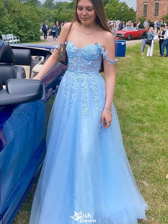 Elegant Off-shoulder Sweetheart Lace A-line Long Prom Dress Ideas, Evening Party Dresses,WGP1188