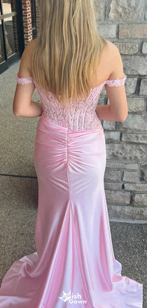 Elegant Off-shoulder Mermaid Lace Long Prom Dress Ideas, Evening Party Dresses,WGP1190