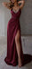 Classy Satin Ball Gown Beaded V-Neck Sleeveless High Slit Party Dress,WGP2176