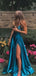 Popular Blue Spaghetti Strap Mermaid Side Slit Long Prom Dress Ideas, Evening Party Dresses, WGP1999