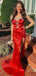 Elegant Red Sweetheart Mermaid Side Slit Long Prom Dress Ideas, Evening Party Dresses, WGP2013