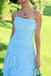 Classy Blue Strapless Ruched Chiffon Prom Dress Tiered Ruffle Formal Maxi Gown,WGP2184