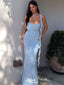 Elegant Blue Spaghetti Strap Mermaid Long Prom Dress Ideas, Evening Party Dresses,WGP1823