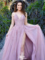 Elegant Purple Sweetheart A-Line Side Slit Lace Sleeveless Party Prom Dresses,Evening Dress Online, WGP856