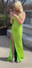 Elegant Light Green Mermaid Spaghetti Straps Side Slit Cheap Maxi Long Party Prom Gowns,Evening Dresses,WGP420