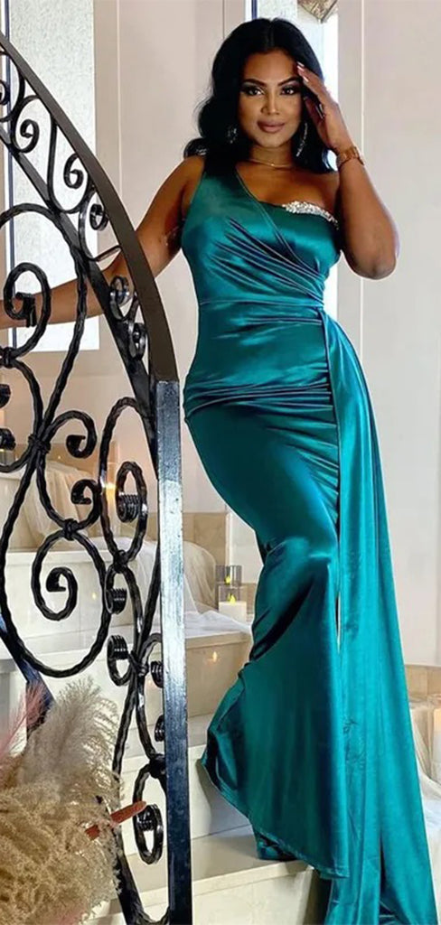 Sexy Blue One Shoulder Mermaid Detachable Train Sleeveless Party Prom Dresses,Evening Dress Online, WGP863