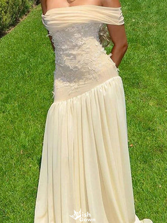 Elegant Off-shoulder tulle Sheath Long Prom Dress Ideas, Evening Party Dresses,WGP1202