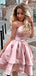 Elegant Pink One-Shoulder Short Sleeveless Homecoming Dresses For Birthday Party, EPT693