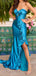 Unique Blue Sweetheart Mermaid Side Slit Long Prom Dress Ideas, Evening Party Dresses,WGP1923