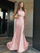 Elegant Champagne One-Shoulder Mermaid Side Slit Long Prom Dress Ideas, Evening Party Dresses, WGP2000