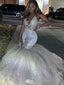 Shiny White Spaghetti Strap Mermaid Long Prom Dress Ideas, Evening Party Dresses,WGP1972