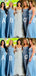 Unique Blue A-Line Cheap Maxi Long Wedding Guest Bridesmaid Dresses,WGM342