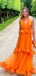 Unique Orange V-Neck A-Line Long Prom Dress Ideas, Evening Party Dresses,WGP1787