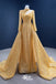 Gorgeous Yellow High Neck Long Sleeves A-line Lace up Back Party Dress Long Prom Dresses to Impress, WGP952