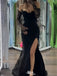 Sexy Black Long Sleeve Mermaid Long Prom Dress Ideas, Evening Party Dresses, WGP2001