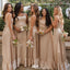 Elegant Champagne Spaghetti Strap Sleeveless A-Line Long Bridesmaid Dresses Online,WGM452
