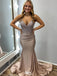 Shiny Champagne Spaghetti Strap Mermaid Long Prom Dress Ideas, Evening Party Dresses,WGP1775