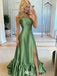 Fancy Green One-Shoulder Prom Dress Satin Pleated Sleeveless A-Line Ruffle Gown,WGP2178