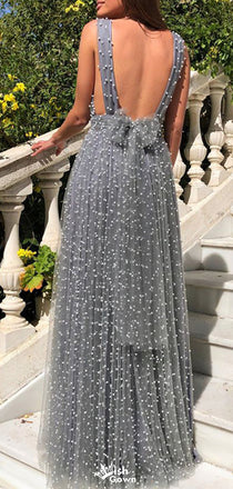 Gorgeous V-neck Backless A-line Long Prom Dress Ideas, Evening Party Dresses,WGP1245