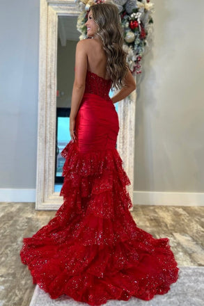 Gorgeous Red Sweetheart Mermaid Side Slit Long Prom Dress Ideas, Evening Party Dresses ,WGP1872