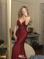 Sexy Mermaid Red Deep V-Neck Spaghetti Straps Pleats Formal Prom Dresses,Evening Gowns,WGP341