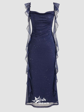 Shiny Navy Blue Mermaid Long Party Dress Prom Dresses,Evening Dress Online, WGP937