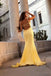 Unique Yellow Lace Applique Mermaid Prom Dress with Deep V-Neck Formal Gown,WGP2097