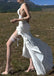 Elegant White V-Neck Mermaid Side Slit Floral Long Prom Dress Ideas, Evening Party Dresses,WGP1703
