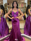 Unique Purple Spaghetti Strap Mermaid Side Slit Long Prom Dress Ideas, Evening Party Dresses, WGP2017