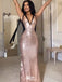 Sparkly Pink V-Neck Mermaid Long Prom Dress Ideas, Evening Party Dresses,WGP1952
