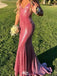 Elegant Pink Spaghetti Strap Mermaid Long Prom Dress Ideas, Evening Party Dresses,WGP1901