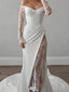Elegant White Long Sleeve Lace Mermaid Long Weddingc Dresses With Sweep Trailing ,WDH166