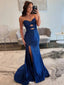 Sexy Navy Blue Strapless Prom Dress with Cut-outs and High Slit Evening Gown,WGP2110