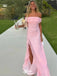 Elegant Pink Off-Shoulder Mermaid Side Slit Long Prom Dress Ideas, Evening Party Dresses,WGP1814