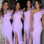 Elegant Pink Floral One-Shoulder Sleeveless Mermaid Long Bridesmaid Dresses Online, WGM425