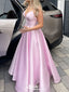 Elegant Light Pink Spaghetti Straps V Neck A-line Long Party Dress Prom Dresses,WGP985