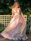 Stylish Light Pink Spaghetti Straps V Neck A-line Long Party Dress Prom Dresses,WGP986