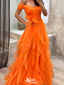 Elegant Orange Off Shoulder A-line Long Party Dress Prom Dresses,WGP987