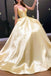 Elegant Light Yellow V Neck Spaghetti Straps A-line Long Party Dress Prom Dresses,WGP988