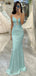 Elegant Light Blue Mermaid Sweetheart Spaghetti Straps Backless Applique Sequin Maxi Long Party Prom Gowns,Evening Dresses,WGP384
