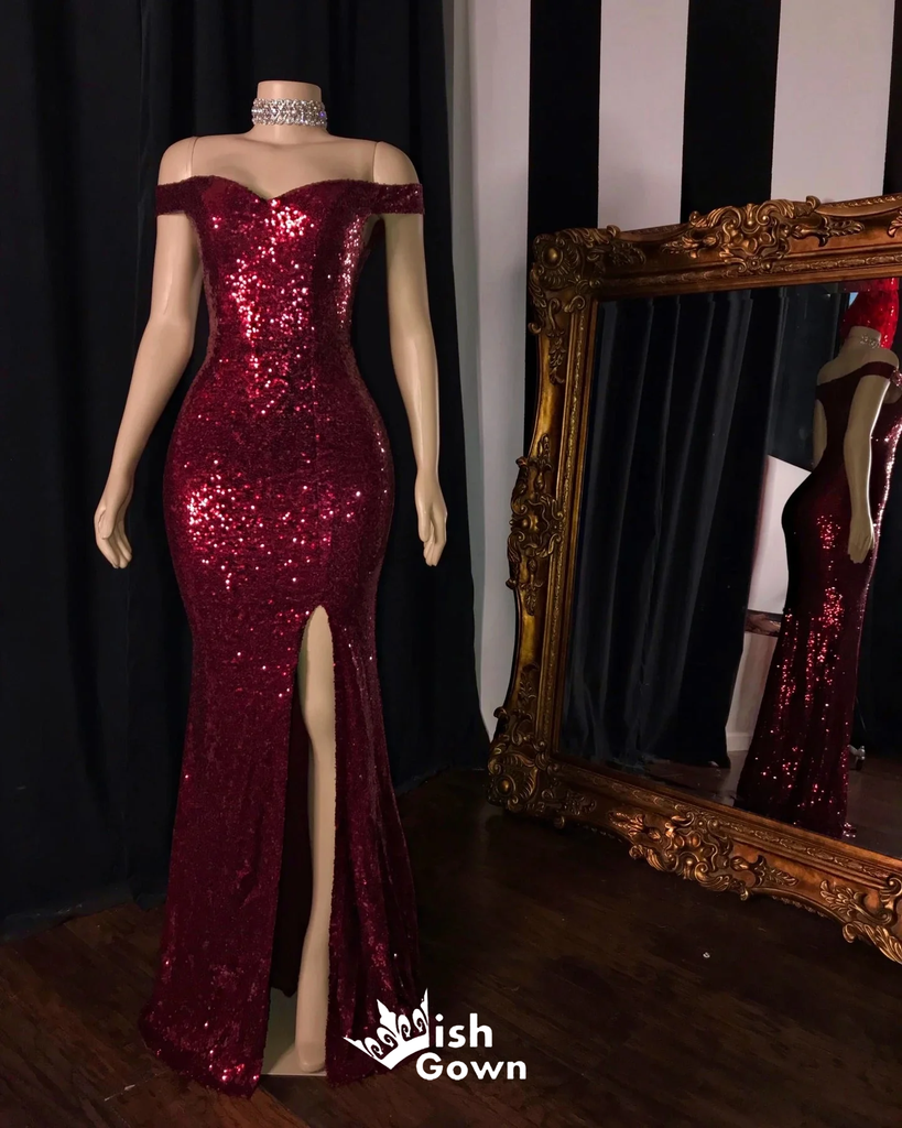 Sexy Wine Side Slit Mermaid Party Dress Long Prom Dresses to Impress, WGP957