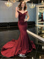 Elegant Red Mermaid Off-Shoulder Popular Long Evening Dresses, Formal Dresses, Birthday Party, WGP588