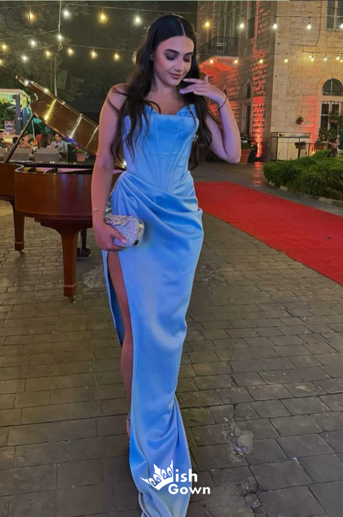 Sexy Blue Mermaid Side Slit Long Party Dress Prom Dresses,Evening Dress Online, WGP897